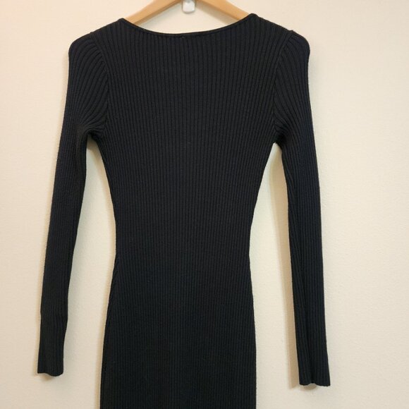 Abercrombie & Fitch O-Ring Midi Sweater Dress Rib Knit V Neck Long Slv Women S - Picture 10 of 13